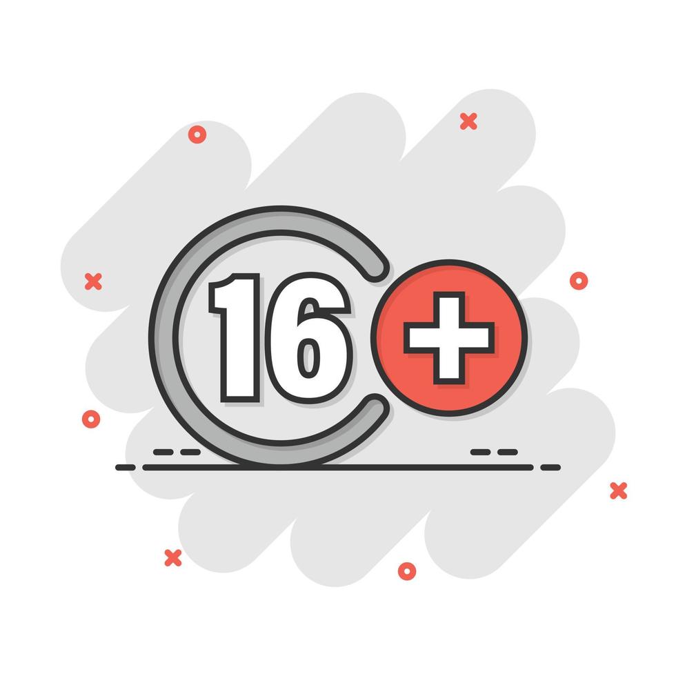Sixteen plus icon in flat style. 16 vector illustration on white isolated background. Censored business concept.