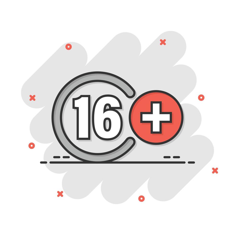 Sixteen plus icon in flat style. 16 vector illustration on white isolated background. Censored business concept.