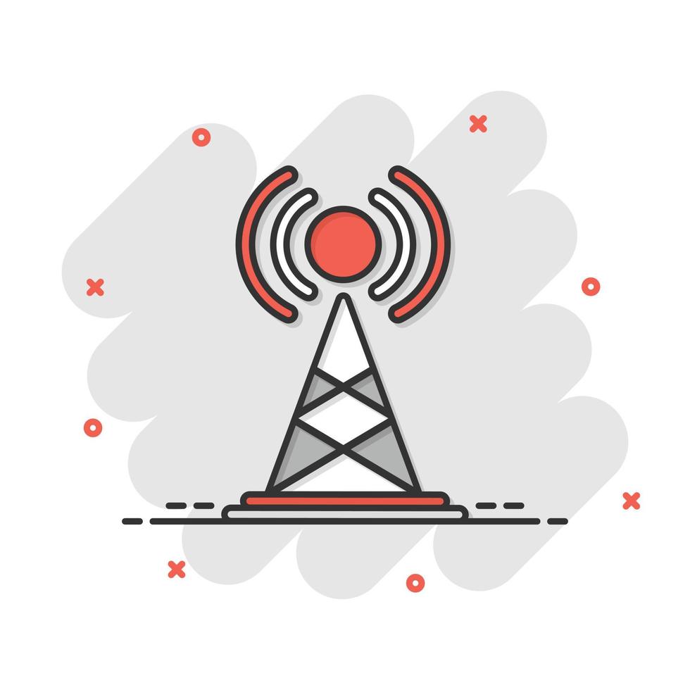Antenna tower icon in flat style. Broadcasting vector illustration on white isolated background. Wifi business concept.