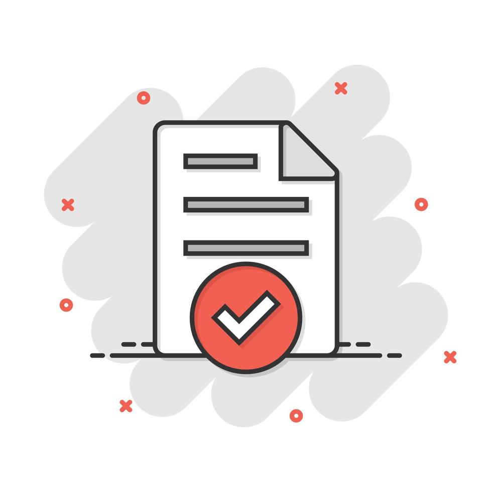 Document accepted icon in comic style. Correct cartoon vector illustration on white isolated background. Check message splash effect business concept.