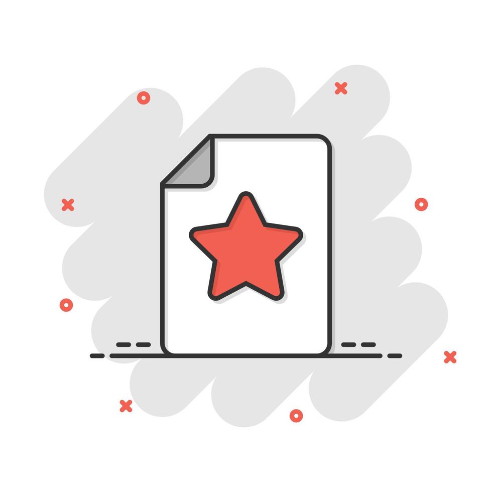 Document with star icon in comic style. Wish list cartoon vector illustration on white isolated background. Favorite purchase splash effect business concept.