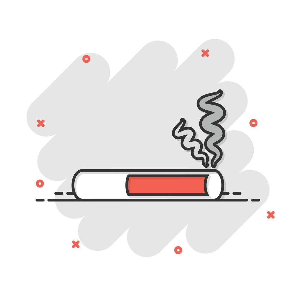 icono de cigarrillo en estilo cómico. Ilustración de vector de dibujos animados de humo sobre fondo blanco aislado. concepto de negocio de efecto de salpicadura de nicotina.