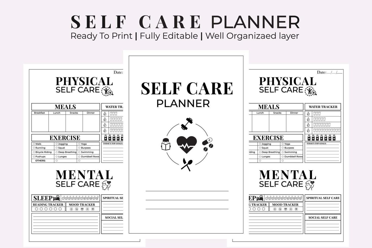 Self Care Kdp Planner interior vector