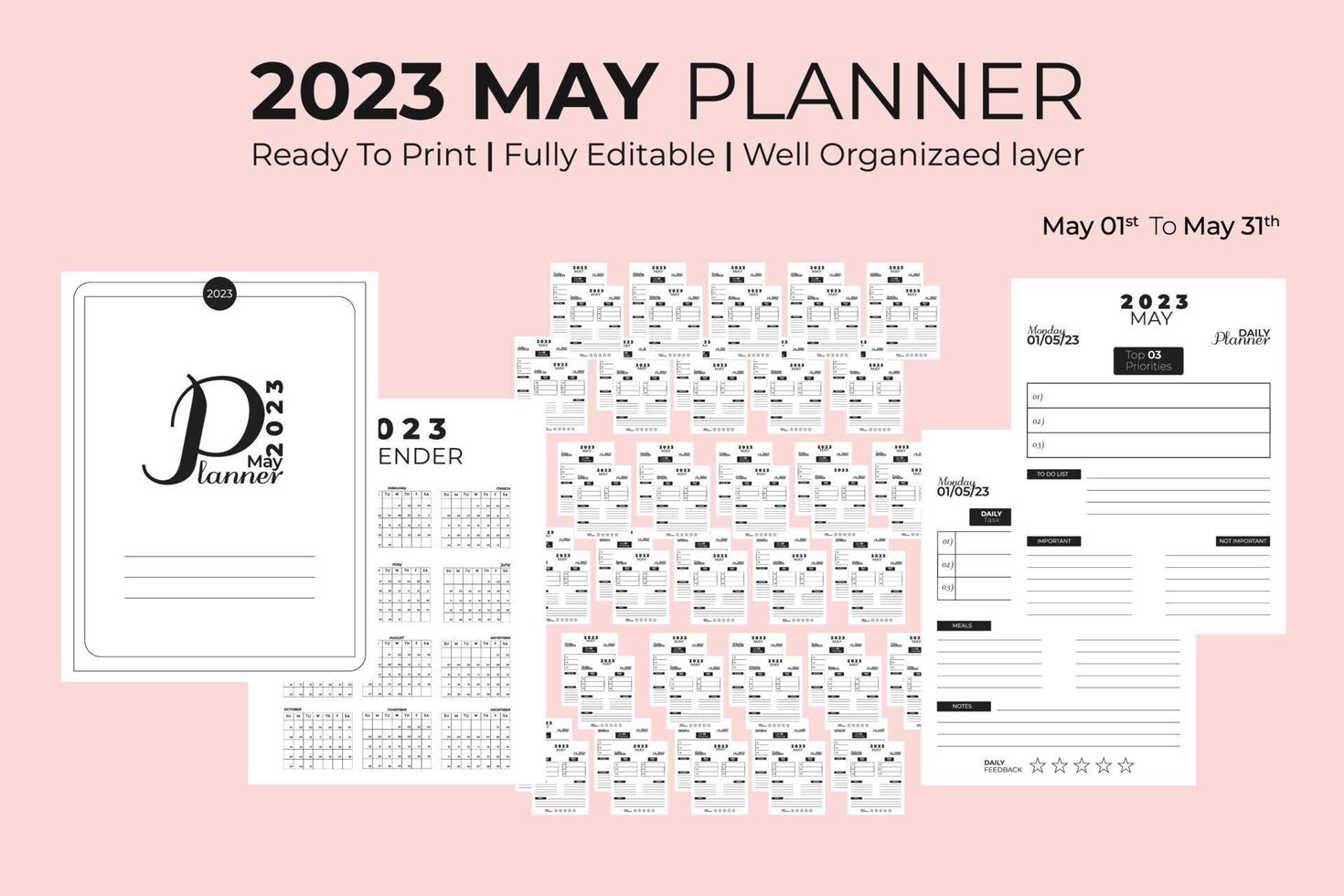 May Daily Planner 2023 vector