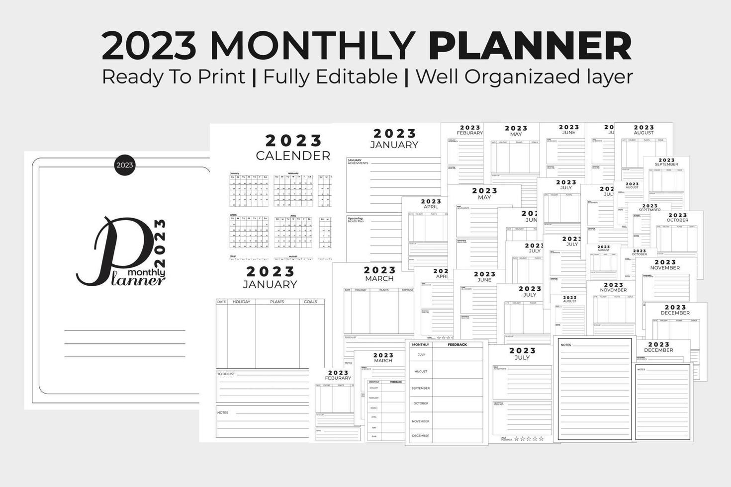 2023 Monthly Planner of Individual Months vector