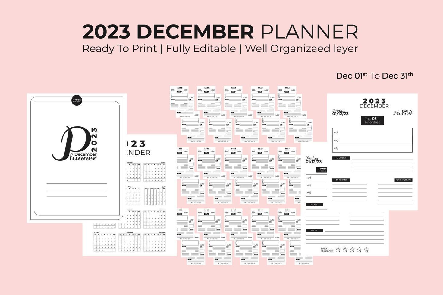 December Daily Planner 2023 vector