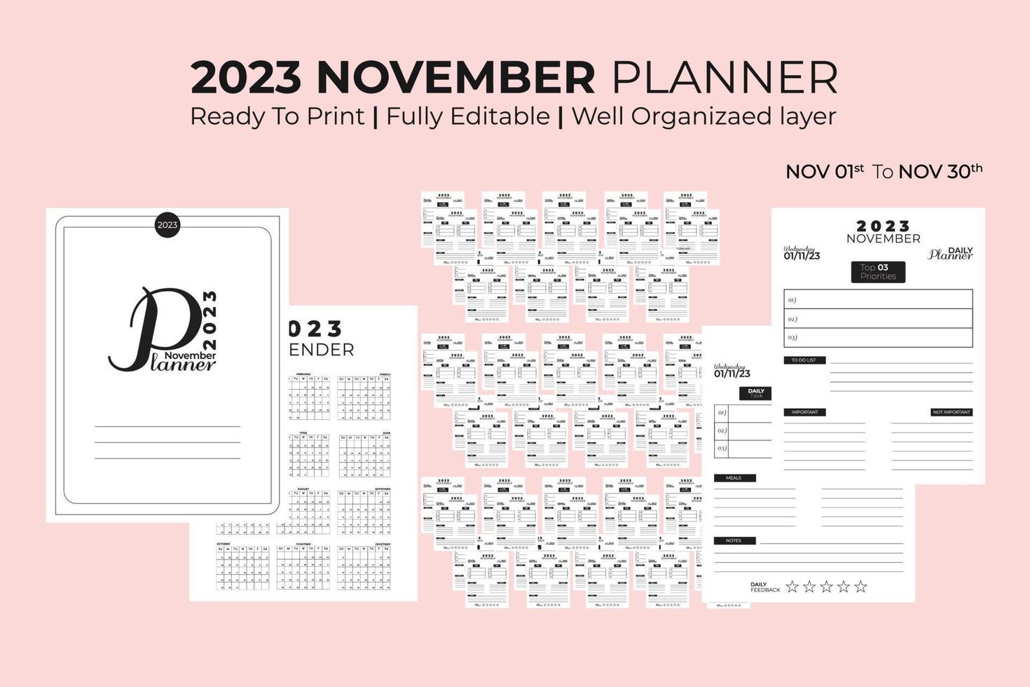 November Daily Planner 2023 vector