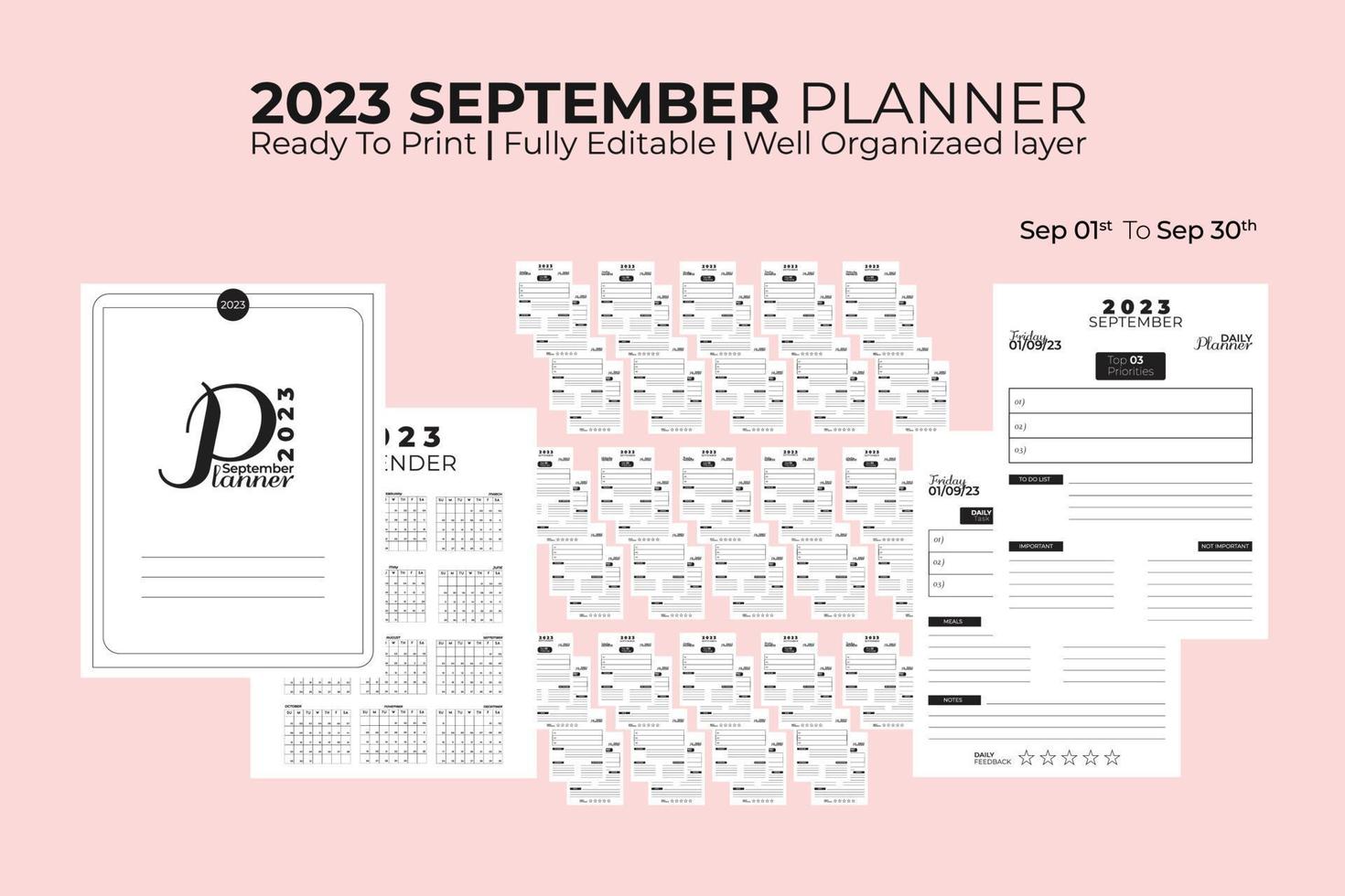 September Daily Planner 2023 vector