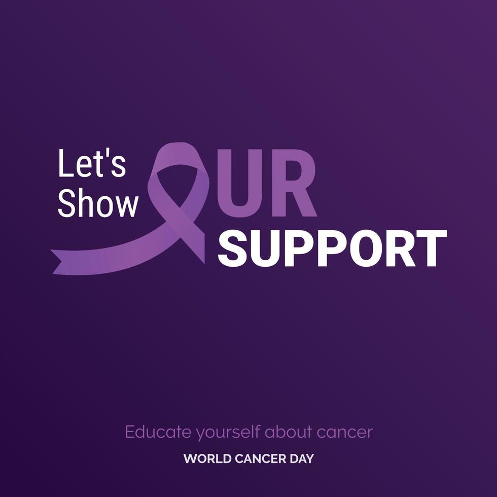 mostremos nuestra tipografía de cinta de apoyo. infórmate sobre el cáncer - día mundial contra el cáncer vector