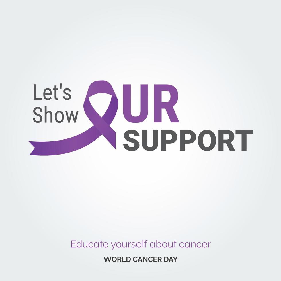Let's Show Our Support Ribbon Typography. Educate your self about cancer - World Cancer Day vector