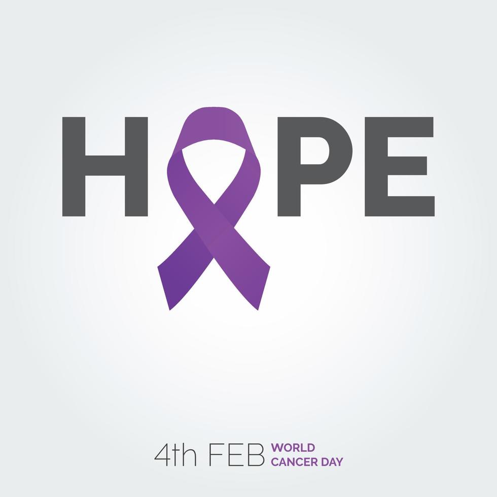 Hope Ribbon Typography. 4th Feb World Cancer Day vector