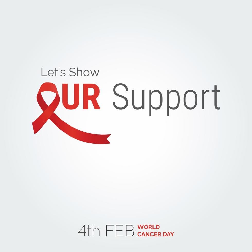 mostremos nuestra tipografía de cinta de apoyo. 4 de febrero día mundial contra el cáncer vector