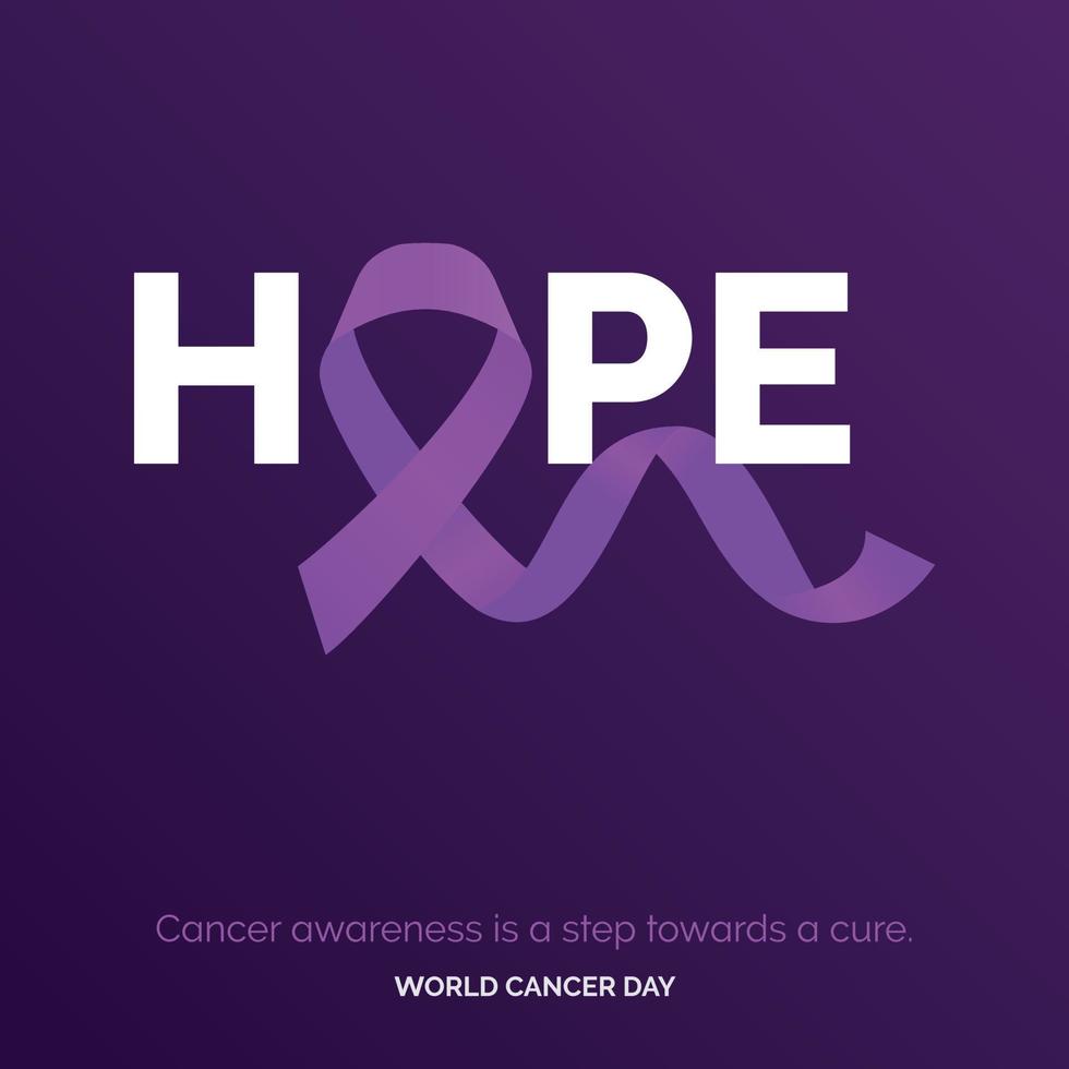 Hope Ribbon Typography. Cancer awareness is a step towards a cure - World Cancer Day vector