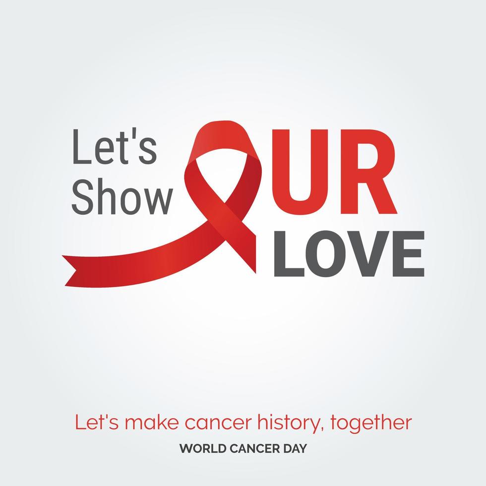 Let's Show Our Love Ribbon Typography. let's make cancer history. together - World Cancer Day vector
