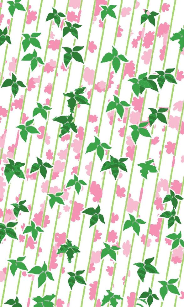 Pattern design of pink flowers and green leaves for style and text vector