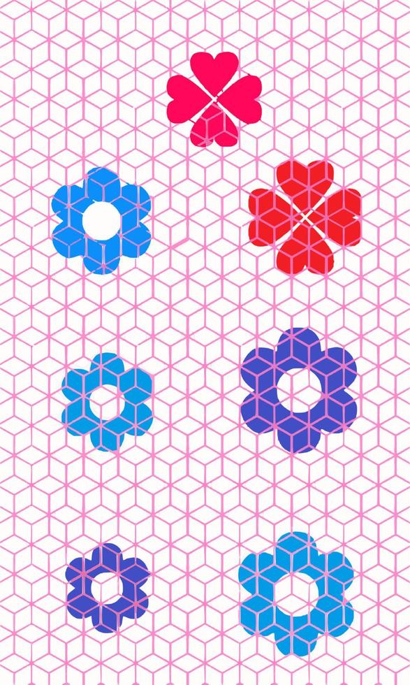 Grid of flowers of different colors pink and blue vector