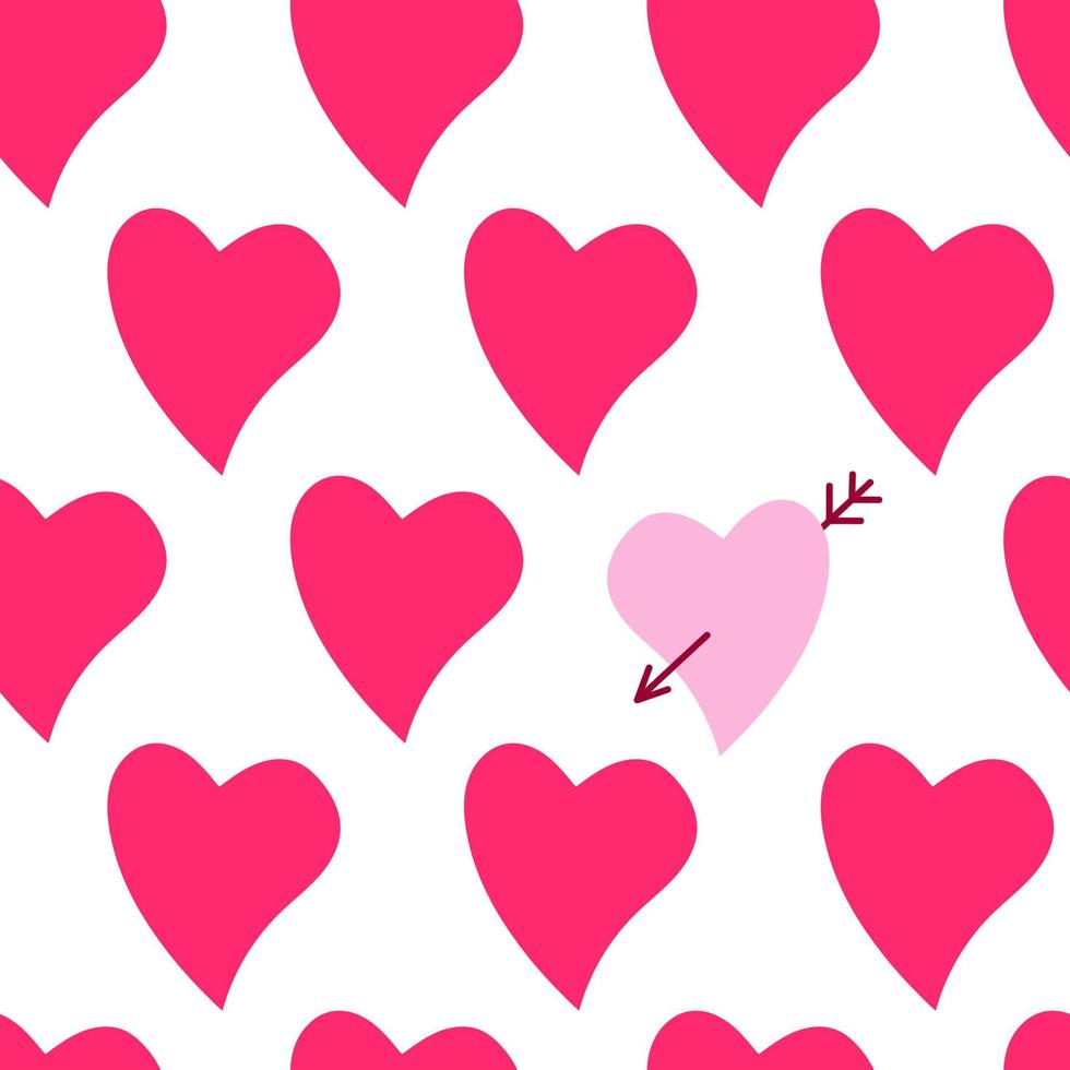 Vector seamless pattern with pink hearts and one heart pierced by an arrow. Stand out from the crowd, individuality