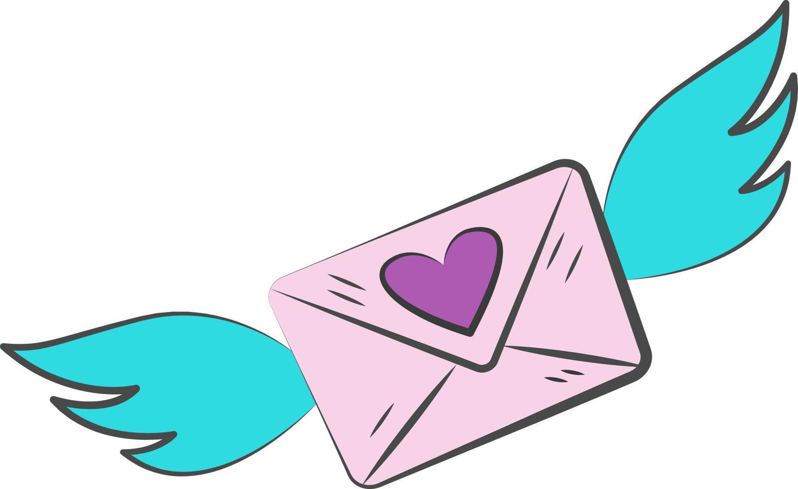 ilustración de un mensaje de amor. una carta romántica con alas y corazones. Feliz día de San Valentín vector