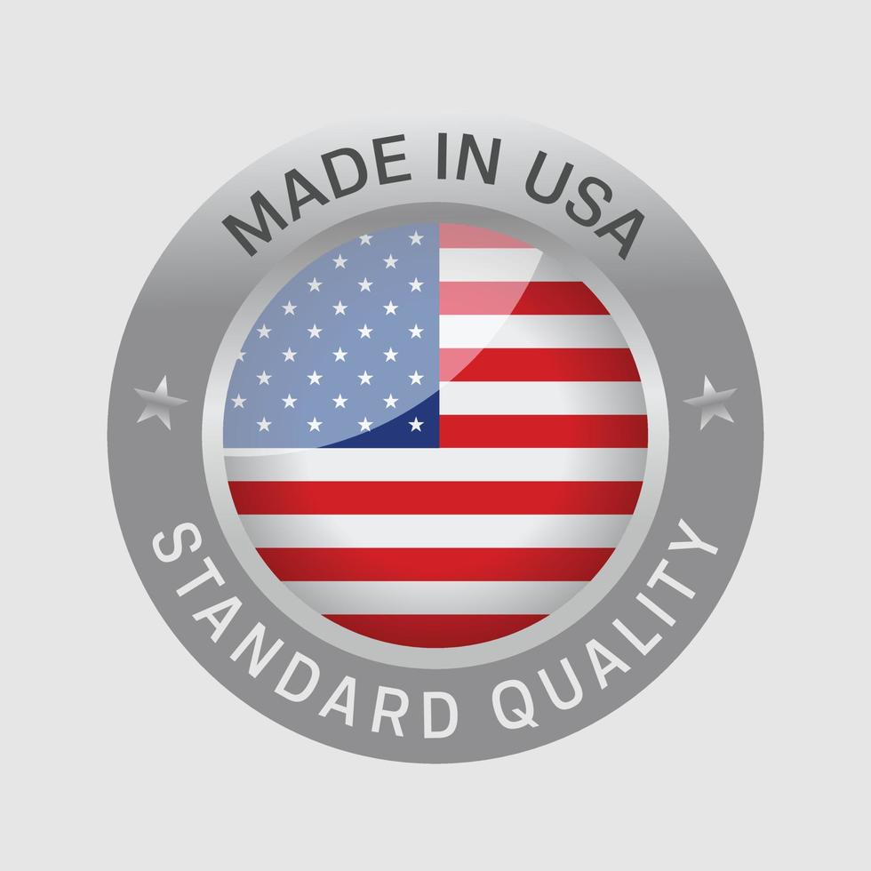 Made in USA icon vector, Standard quality emblem vector illustration with silver Gossy 3d Effect