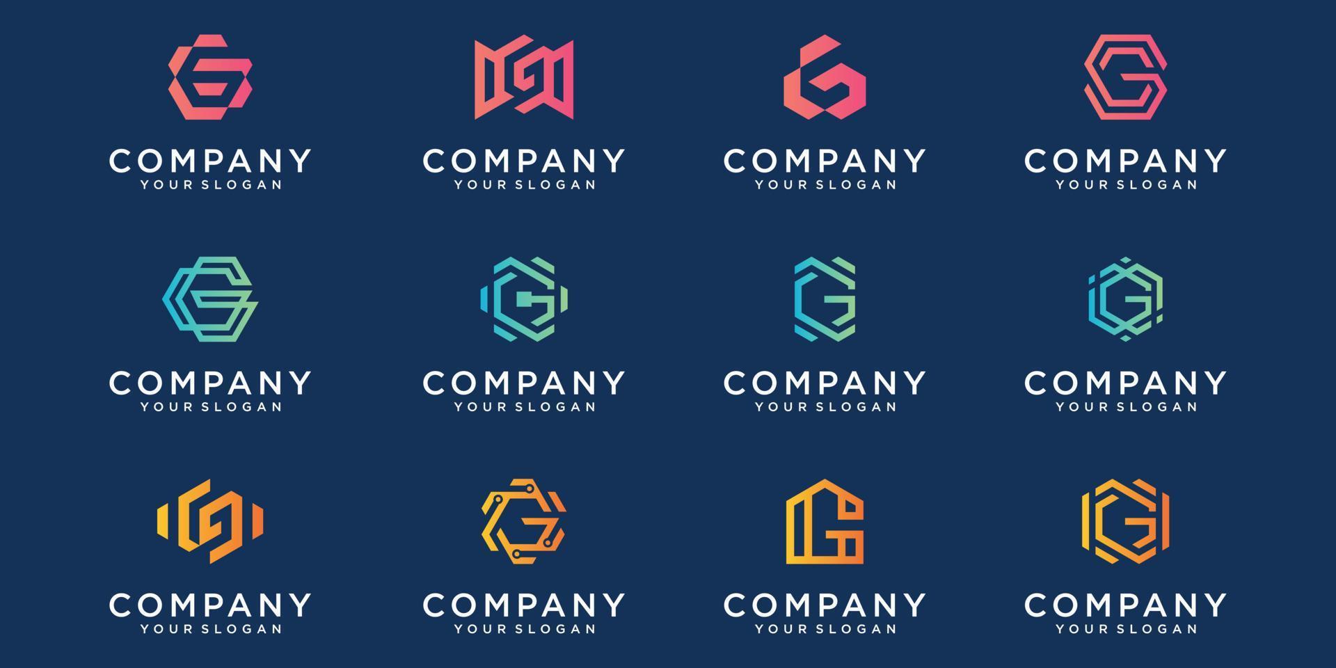 A collection  of letter g logo designs in abstract modern minimalist flat for business vector