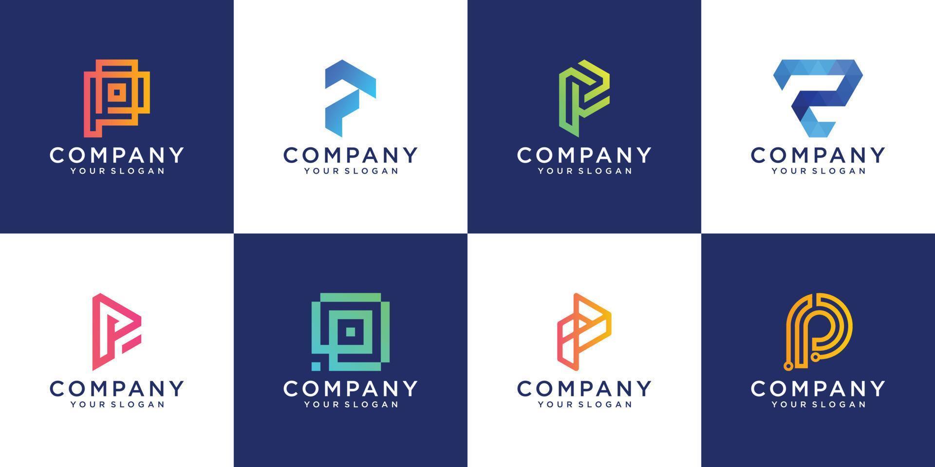 A collection letter p logo designs in abstract modern minimalist flat for business vector