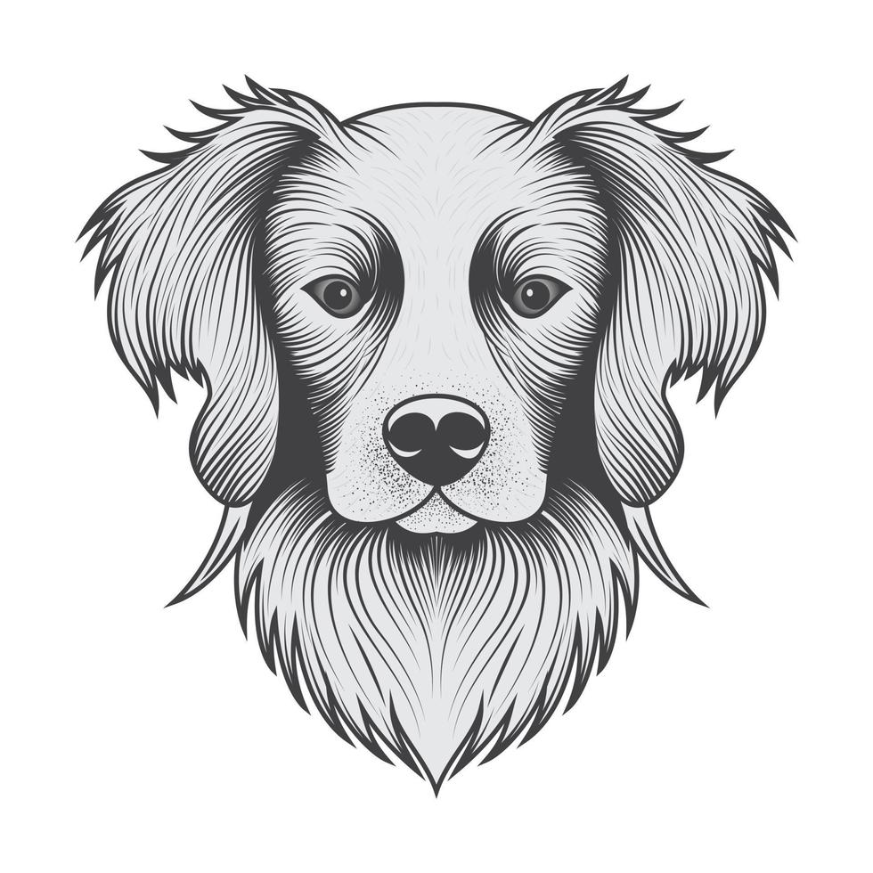 Black and White Dog Portrait - Dog Face Logo- Pet Illustration vector