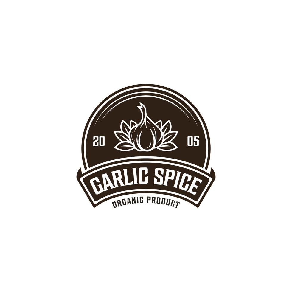 Garlic spice emblem logo vector in vintage style, garlic logo design template