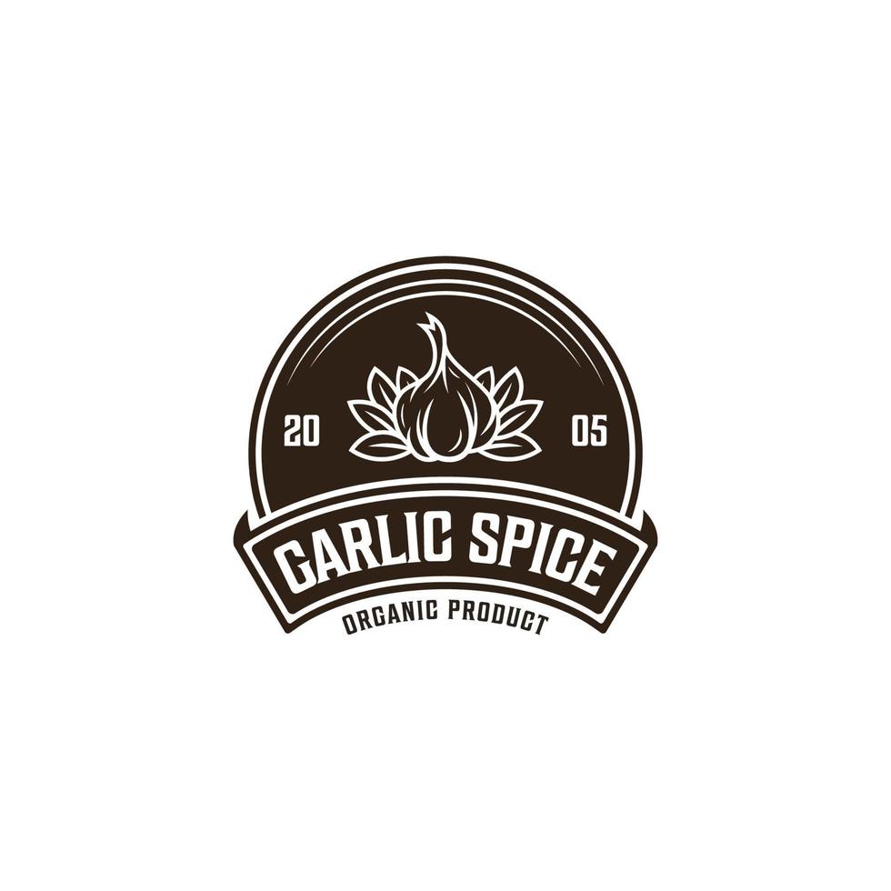 Garlic spice emblem logo vector in vintage style, garlic logo design template