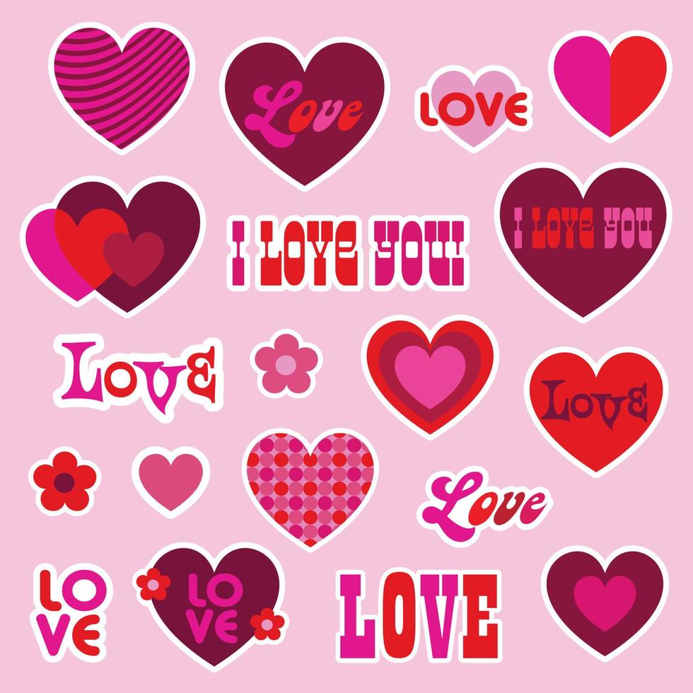 Valentines Day mod sticker graphics with hearts vector