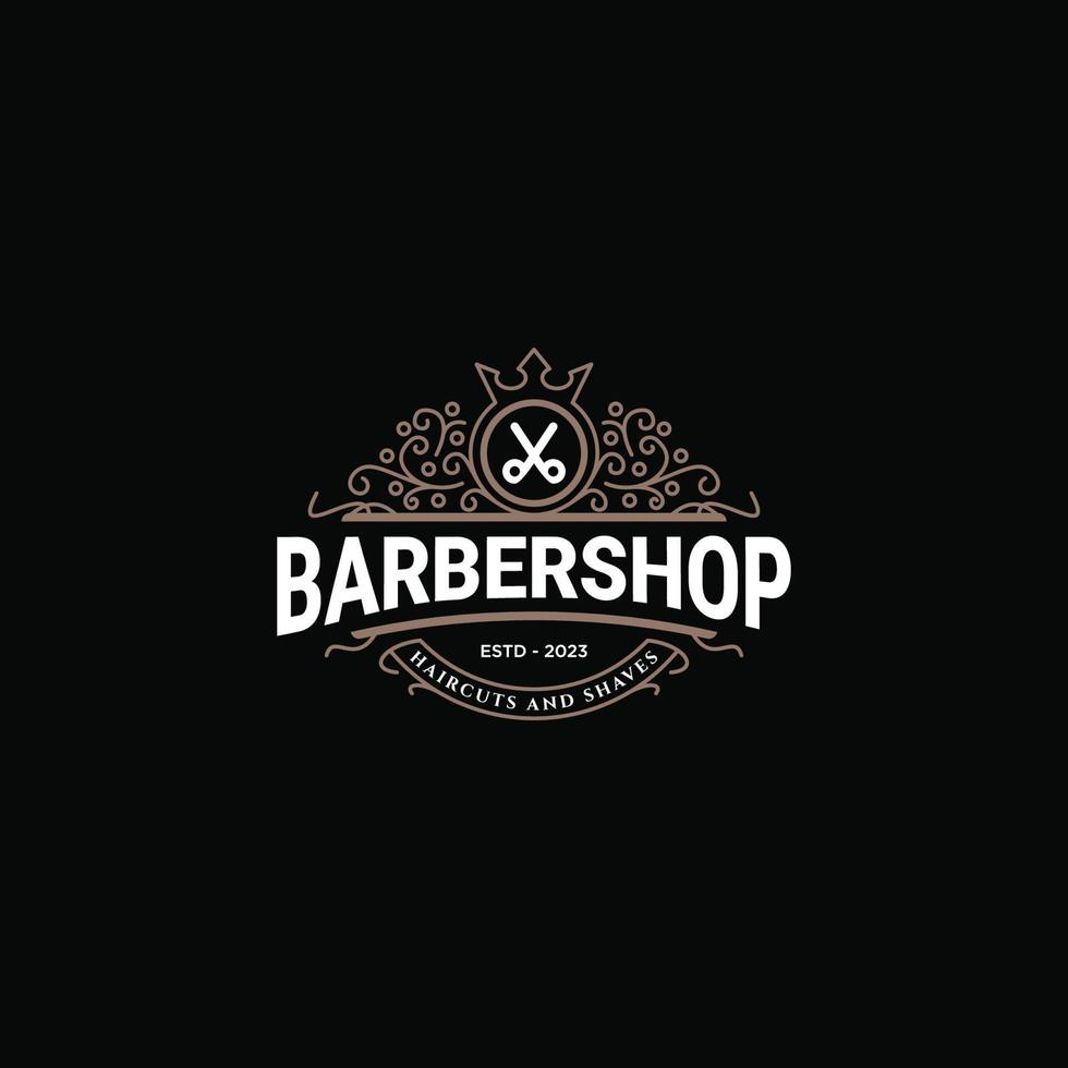 Barbershop logo design. Vintage lettering illustration on dark background flat vector