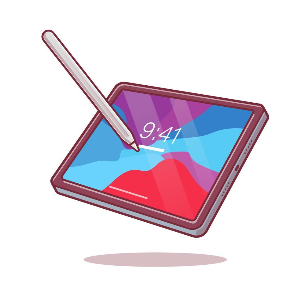 Tablet And Stylus Pencil Cartoon Vector Icon Illustration. Technology Object Icon Concept Isolated Premium Vector. Flat Cartoon Style