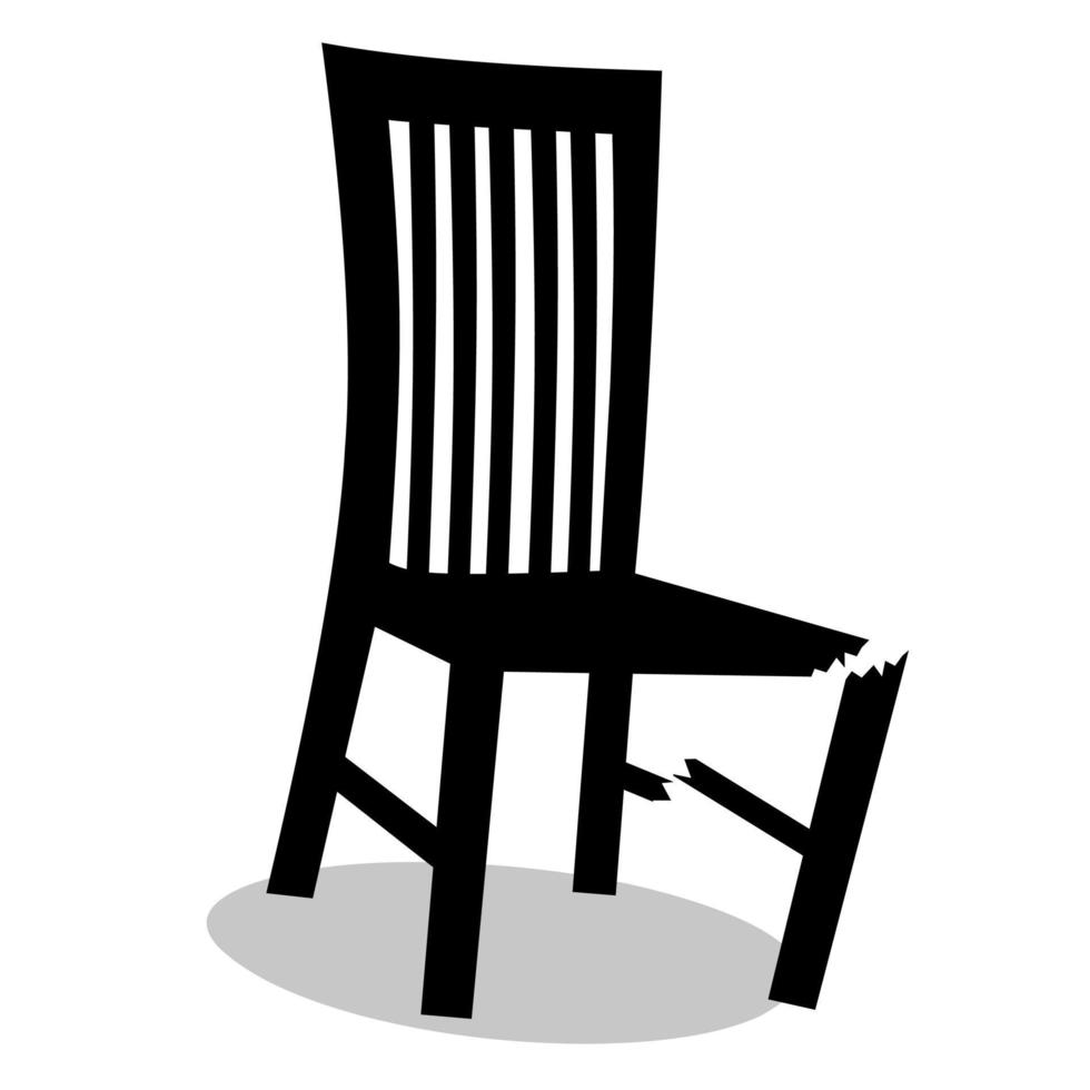 Broken chair leg on white background. Broken black chair. Suitable for weathered and dirty wood material logos. Vector illustration