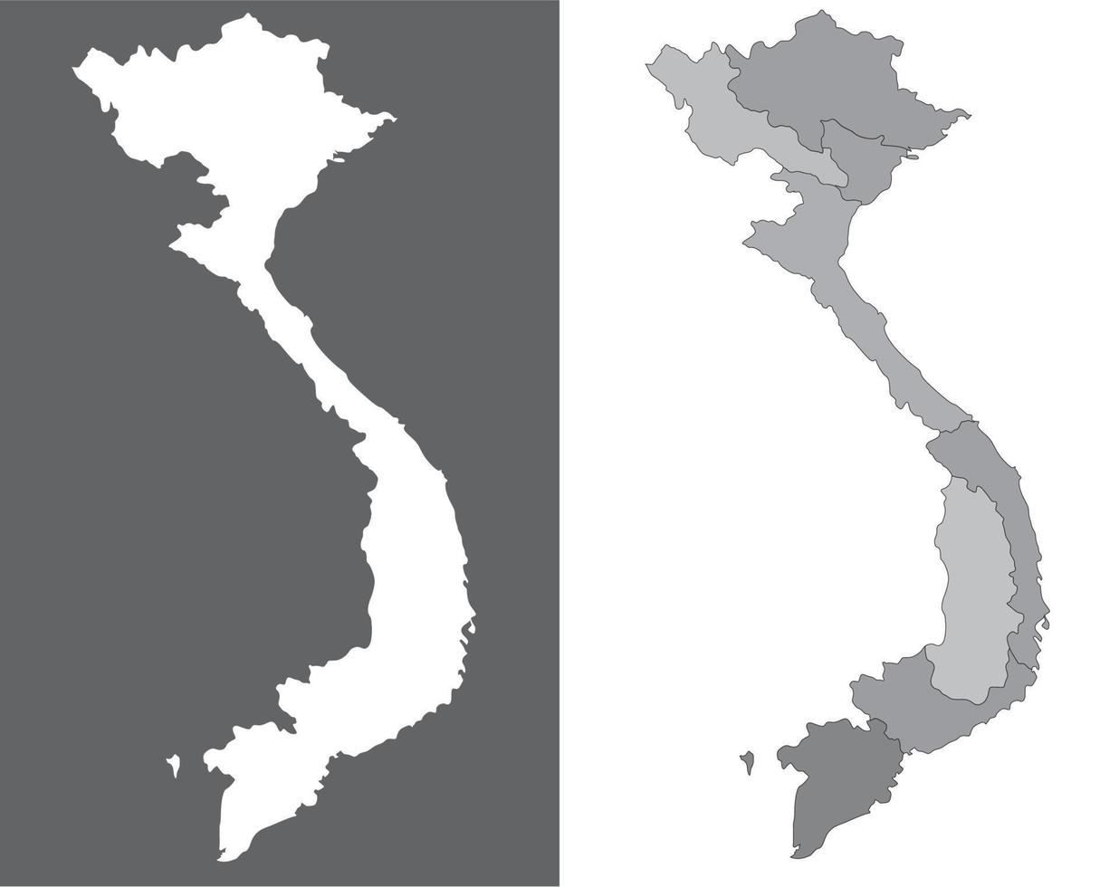 mapa de vietnam con seis regiones administrativas, color gris vector