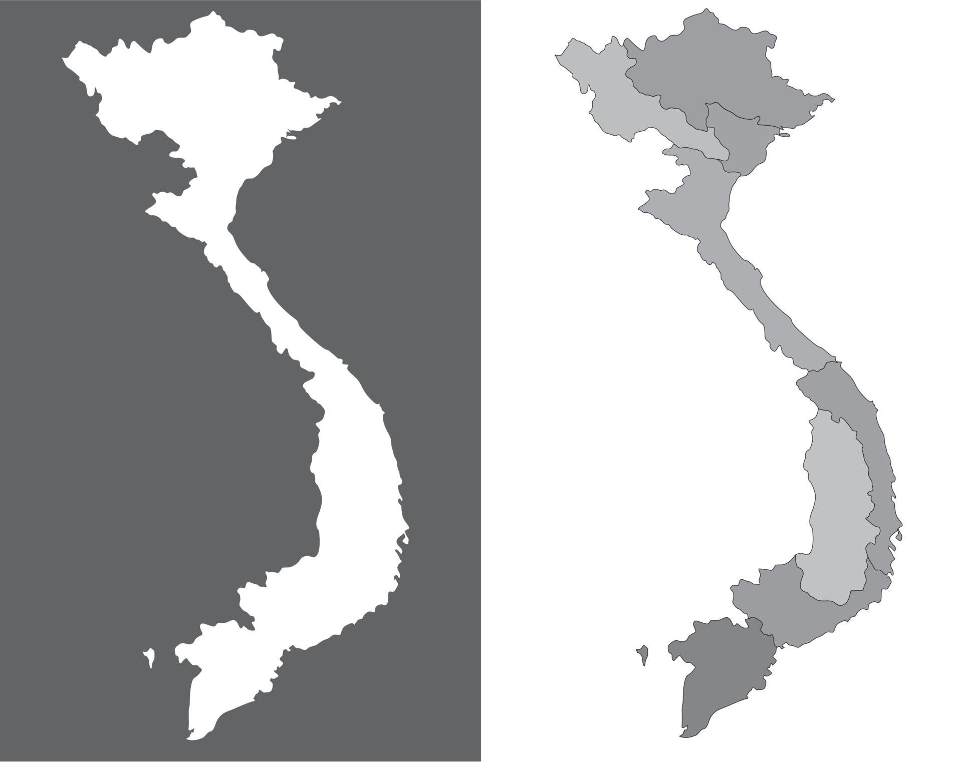 Map of Vietnam set with administrative six regions, grey color 18987070