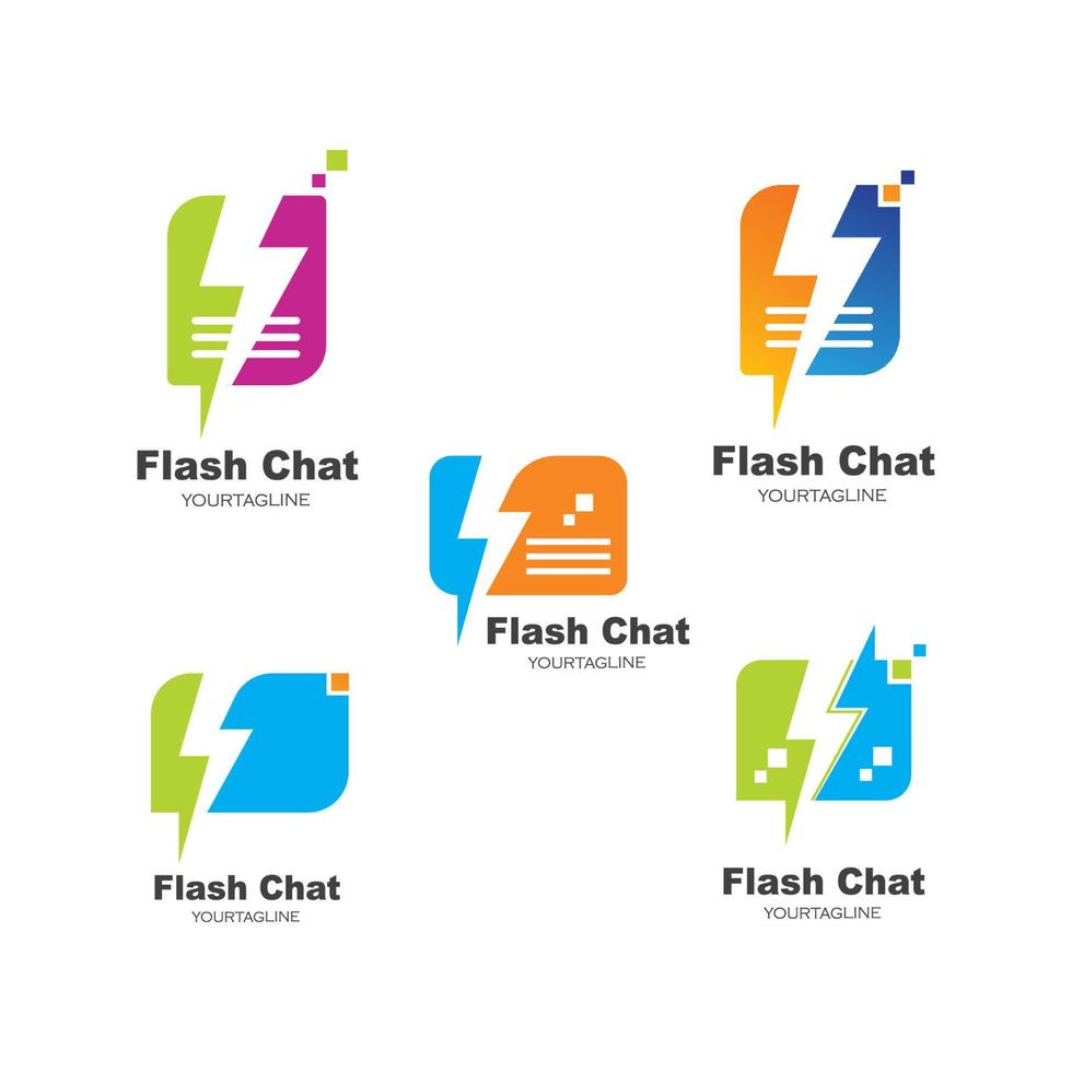 Ilustración de vector de icono de logotipo de mensaje de chat flash