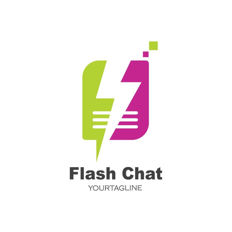 Ilustración de vector de icono de logotipo de mensaje de chat flash