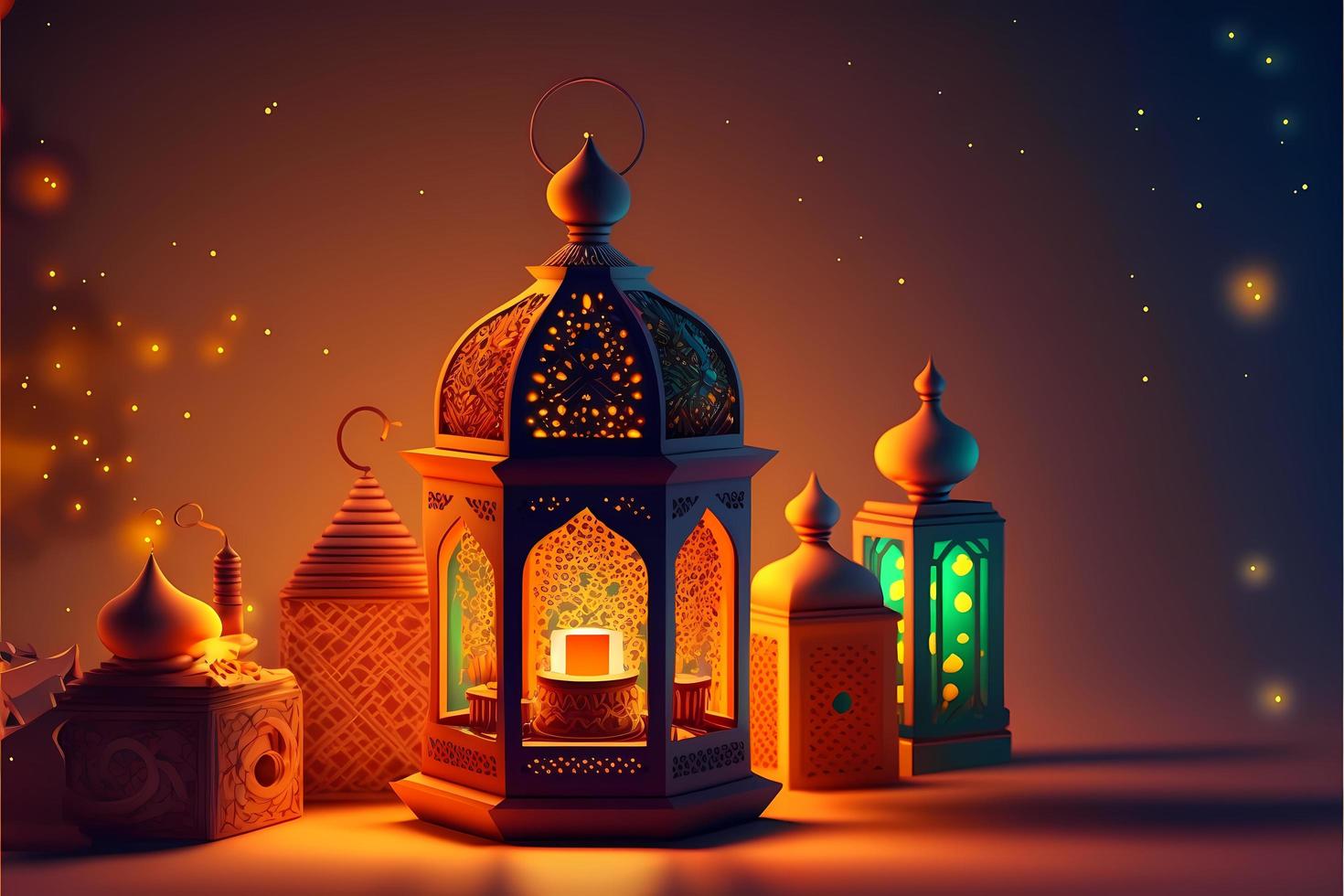 3D render Illustration of a Lantern for ramadan kareem photo