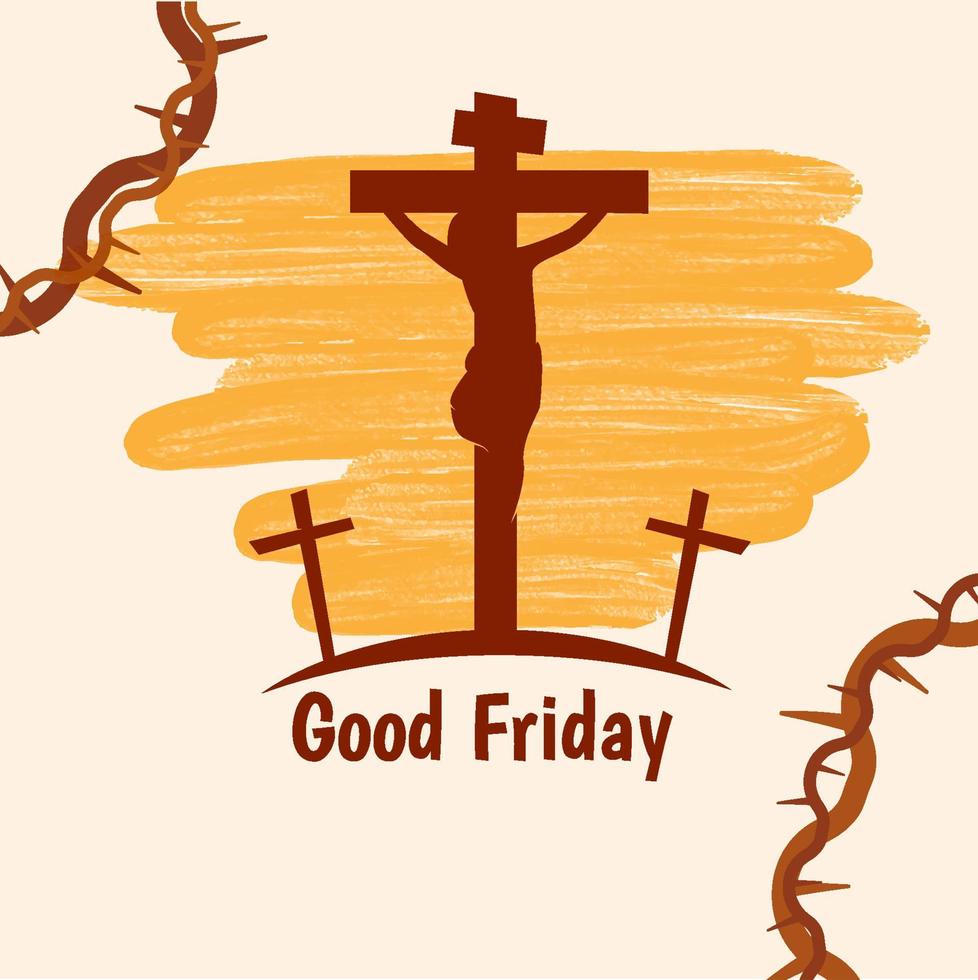 crucifixion of Jesus Christ and a crown of thorns. Good friday background template. Easter concept design. Christian holy week. vector art illustration.