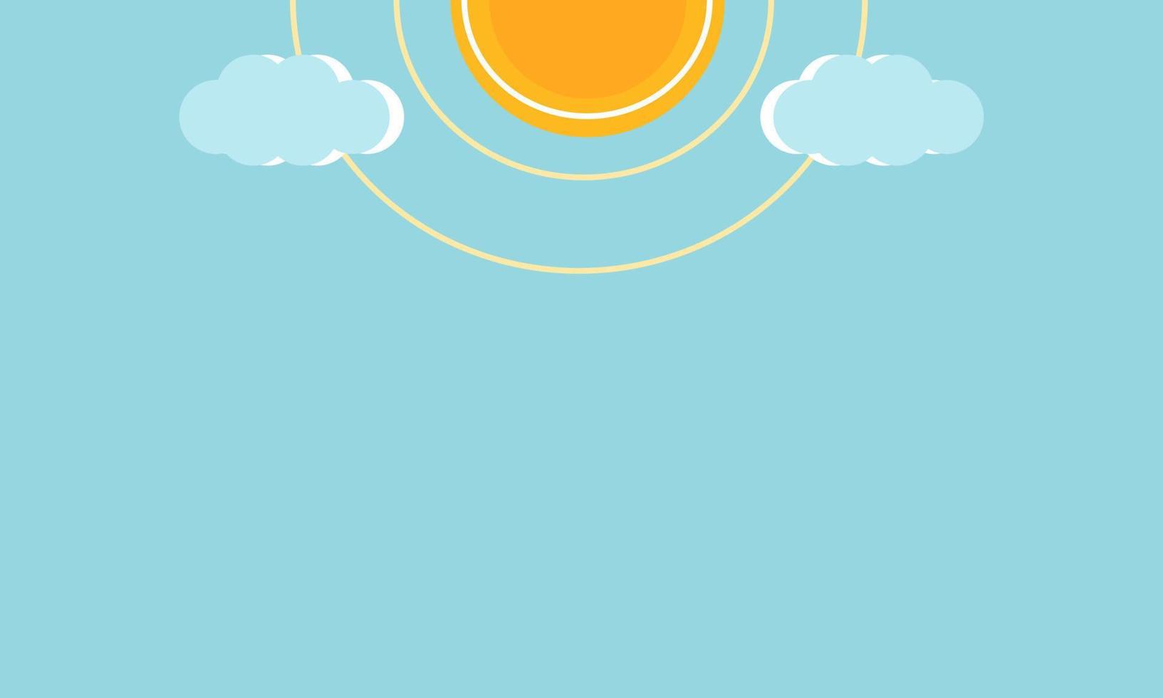 fondo de sol azul brillante con sol y clounds, ilustración vectorial plana. vector