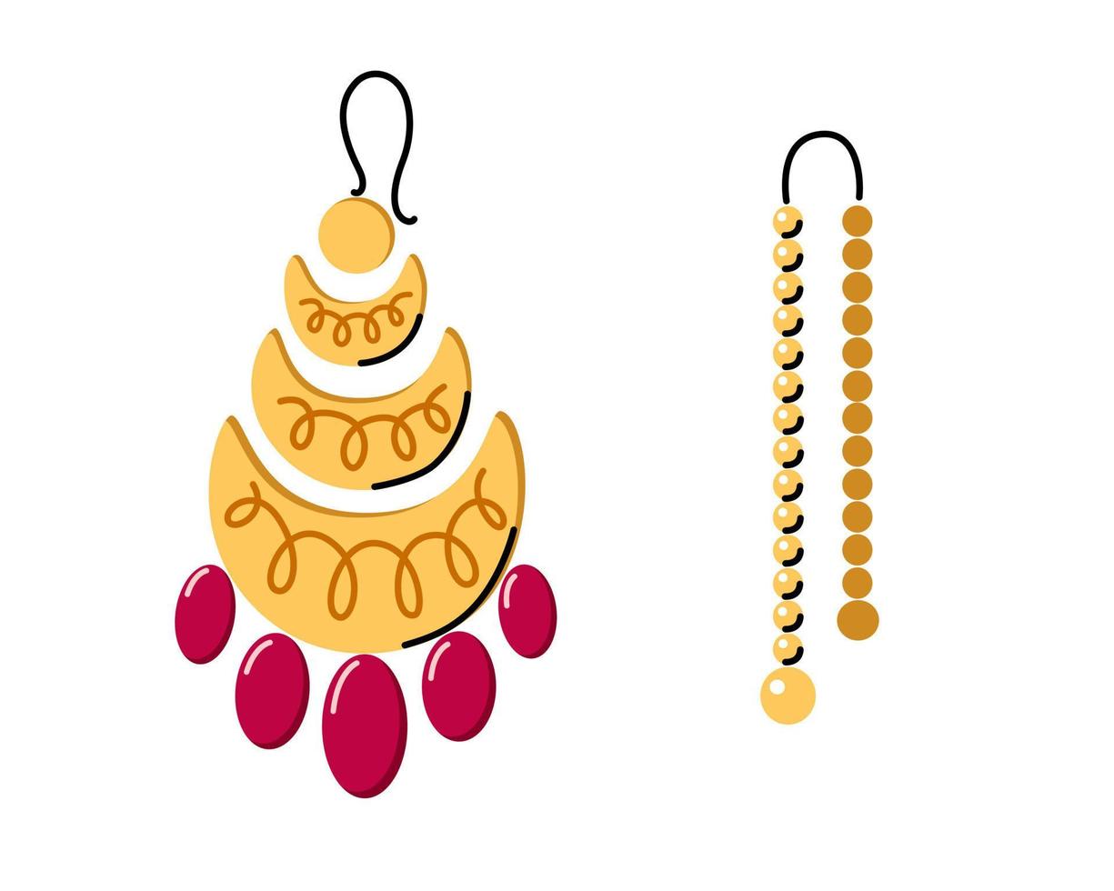 Women gold chandelier earrings doodle hand drawn vecror illustration