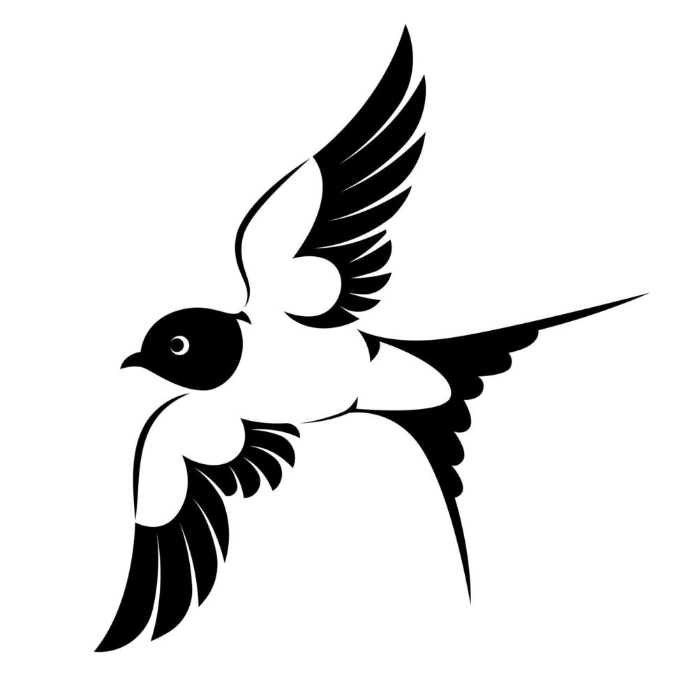 black swallow drawing spreading wings. vector