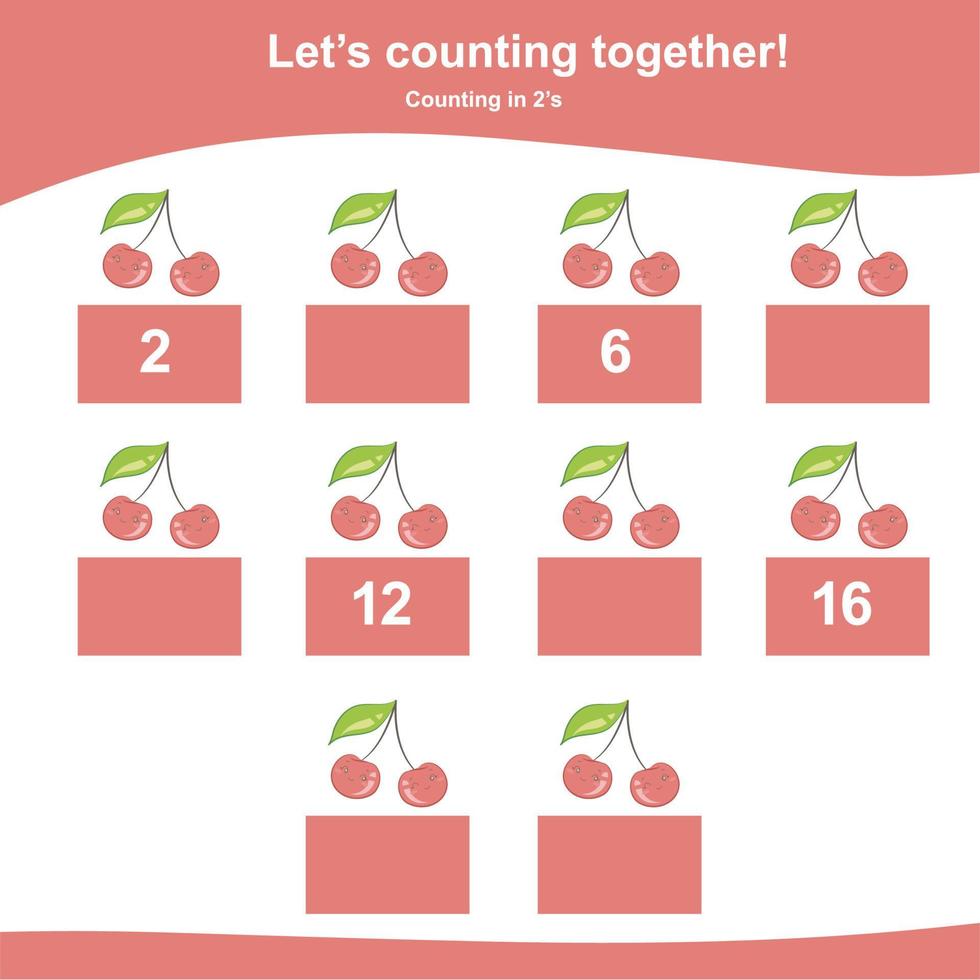 Mathematic counting worksheet. Math activity, count and write the missing numbers, math multiples. Educational printable math worksheet for children. Vector File.