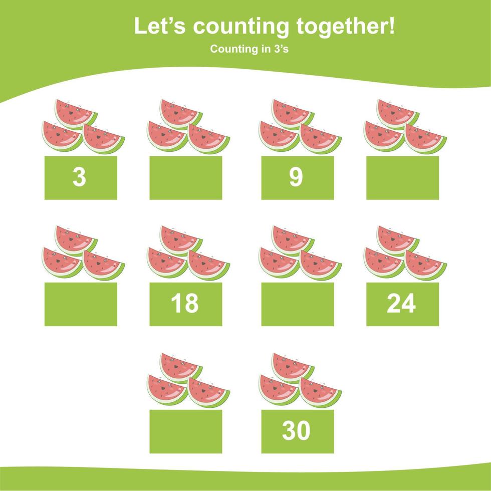 Mathematic counting worksheet. Math activity, count and write the missing numbers, math multiples. Educational printable math worksheet for children. Vector File.