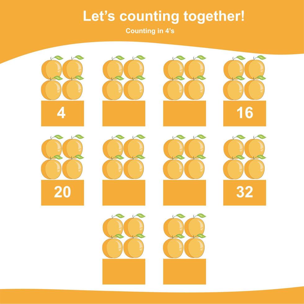 Mathematic counting worksheet. Math activity, count and write the missing numbers, math multiples. Educational printable math worksheet for children. Vector File.