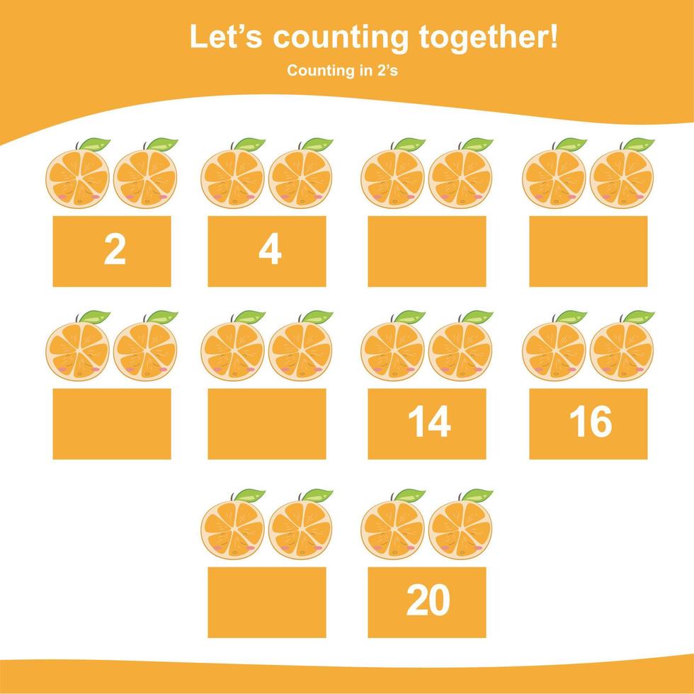 Mathematic counting worksheet. Math activity, count and write the missing numbers, math multiples. Educational printable math worksheet for children. Vector File.