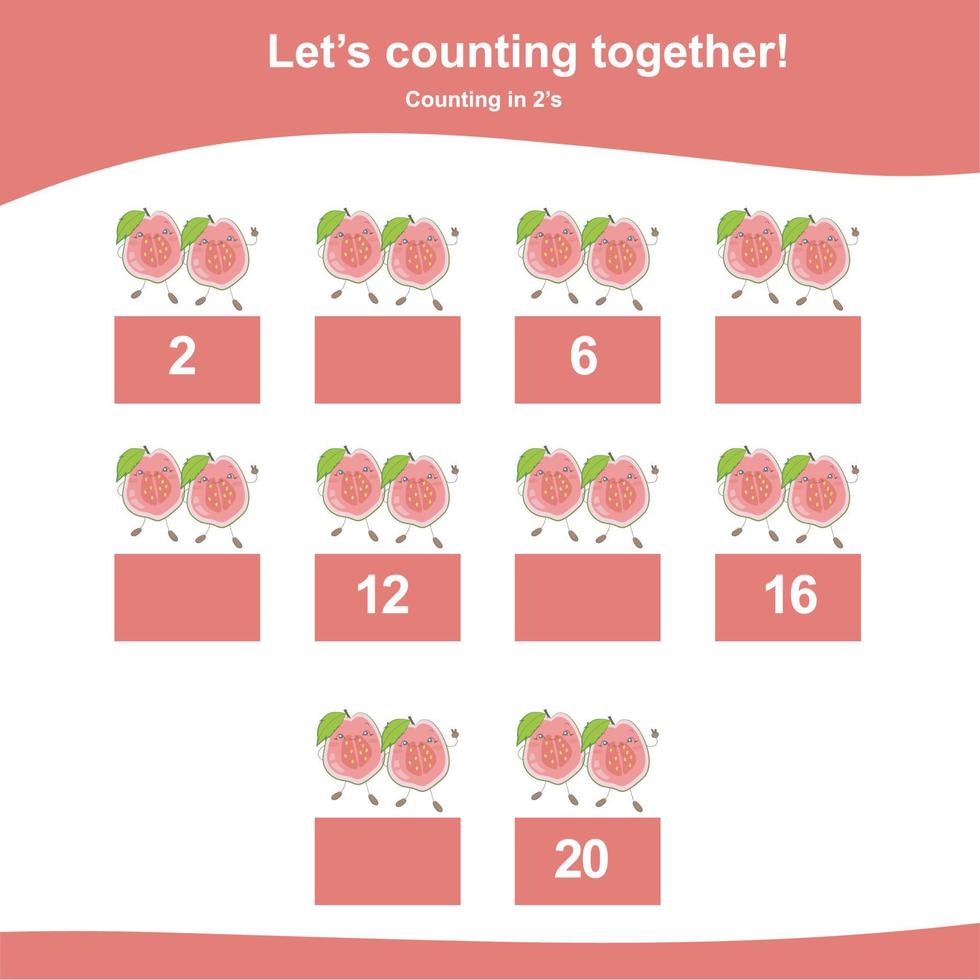 Mathematic counting worksheet. Math activity, count and write the missing numbers, math multiples. Educational printable math worksheet for children. Vector File.