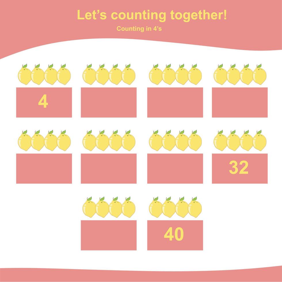 Mathematic counting worksheet. Math activity, count and write the missing numbers, math multiples. Educational printable math worksheet for children. Vector File.