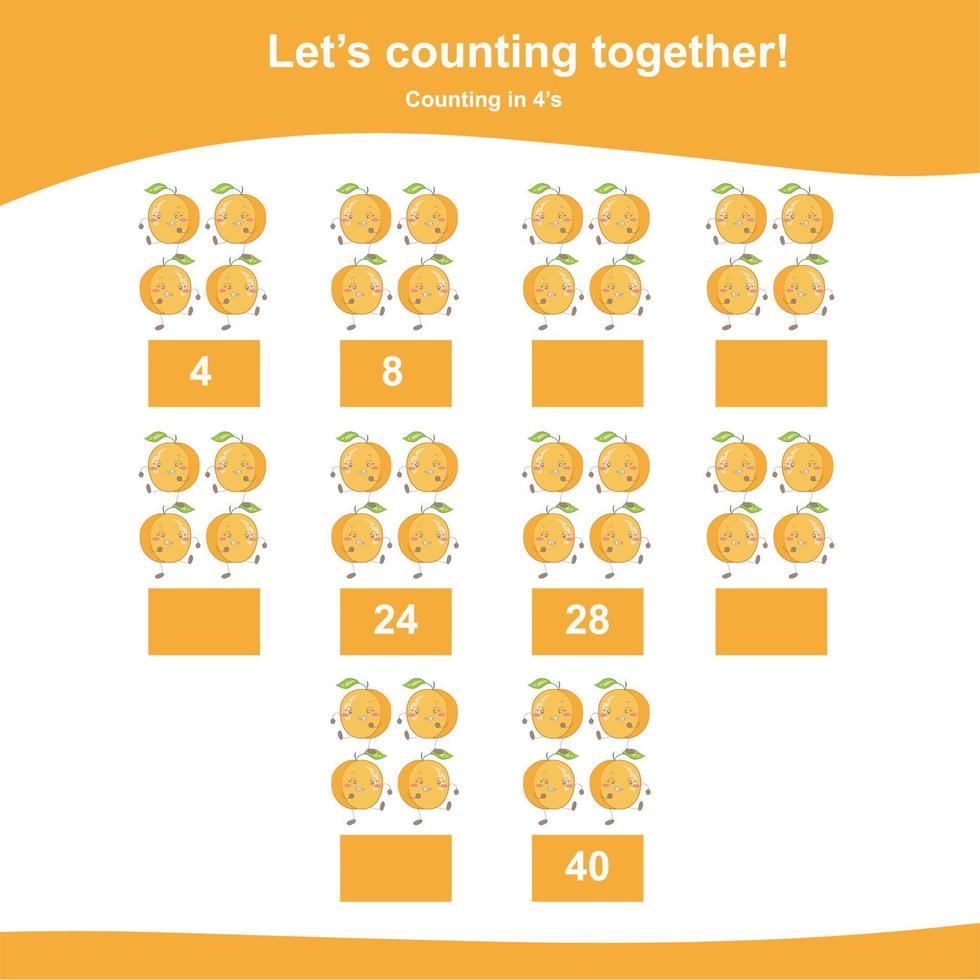 Mathematic counting worksheet. Math activity, count and write the missing numbers, math multiples. Educational printable math worksheet for children. Vector File.