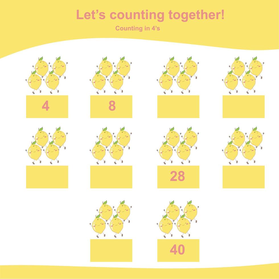 Mathematic counting worksheet. Math activity, count and write the missing numbers, math multiples. Educational printable math worksheet for children. Vector File.