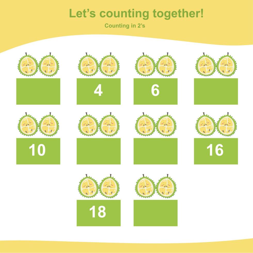 Mathematic counting worksheet. Math activity, count and write the missing numbers, math multiples. Educational printable math worksheet for children. Vector File.